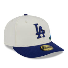 Load image into Gallery viewer, Los Angeles Dodgers New Era MLB 59FIFTY 5950 Fitted Cap Hat Cream Crown Royal Blue Visor Royal Blue Logo Green UV (Tonal Florals)