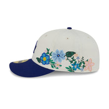 Load image into Gallery viewer, Los Angeles Dodgers New Era MLB 59FIFTY 5950 Fitted Cap Hat Cream Crown Royal Blue Visor Royal Blue Logo Green UV (Tonal Florals)