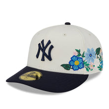 Load image into Gallery viewer, New York Yankees New Era MLB 59FIFTY 5950 Fitted Cap Hat Cream Crown Navy Blue Visor Navy Logo Green UV (Tonal Florals)