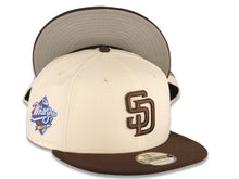 Load image into Gallery viewer, San Diego Padres New Era MLB 9FIFTY 950 Snapback Cap Hat Cream Crown Brown Visor Brown Logo 1998 World Series Side Patch Gray UV