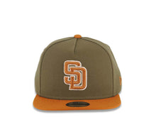 Load image into Gallery viewer, (Youth) San Diego Padres New Era MLB 9FIFTY 950 Snapback A-Frame Kid Cap Hat Olive Green Crown Light Brown Visor Light Brown/White Logo Gray UV