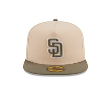 Load image into Gallery viewer, San Diego Padres New Era MLB 59FIFTY 5950 Fitted A-Frame Cap Hat Light Khaki Crown Olive Green Visor Green/White Logo (2-Tone Color Pack)