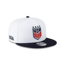 Load image into Gallery viewer, United States USA Soccer New Era FIFA 9FIFTY 950 Snapback Cap Hat White Crown Navy Blue Visor Team Color Logo