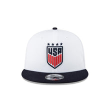 Load image into Gallery viewer, United States USA Soccer New Era FIFA 9FIFTY 950 Snapback Cap Hat White Crown Navy Blue Visor Team Color Logo