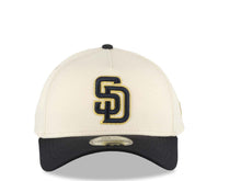 Load image into Gallery viewer, San Diego Padres New Era MLB 9FORTY 940 Adjustable A-Frame Cap Hat Cream Crown Black Visor Black/Metallic Gold Logo Gray UV
