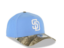 Load image into Gallery viewer, San Diego Padres New Era MLB 9FORTY 940 Adjustable A-Frame Cap Hat Sky Blue Crown Real Tree Edge Camo Visor White Logo Gray UV