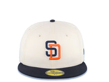 Load image into Gallery viewer, San Diego Padres New Era MLB 59FIFTY 5950 Fitted Cap Hat Cream Crown Navy Blue Visor Navy Blue/Orange/White Logo Gray UV