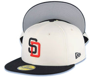 Load image into Gallery viewer, San Diego Padres New Era MLB 59FIFTY 5950 Fitted Cap Hat Cream Crown Black Visor Black/Red Logo Gray UV