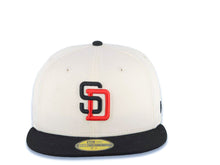 Load image into Gallery viewer, San Diego Padres New Era MLB 59FIFTY 5950 Fitted Cap Hat Cream Crown Black Visor Black/Red Logo Gray UV