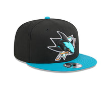 Load image into Gallery viewer, San Jose Sharks New Era NHL 9FIFTY 950 Snapback Cap Hat Black Crown Teal Visor Team Color Logo
