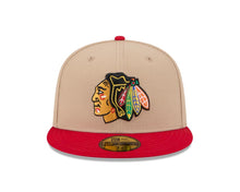 Load image into Gallery viewer, Chicago Blackhawks New Era NHL 59FIFTY 5950 Fitted Cap Hat Khaki Crown Red Visor Team Color Logo