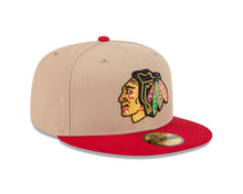 Load image into Gallery viewer, Chicago Blackhawks New Era NHL 59FIFTY 5950 Fitted Cap Hat Khaki Crown Red Visor Team Color Logo