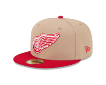 Load image into Gallery viewer, Detroit Red Wings New Era NHL 59FIFTY 5950 Fitted Cap Hat Khaki Crown Red Visor Team Color Logo