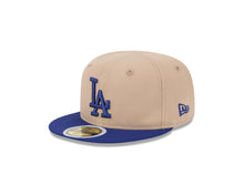 Load image into Gallery viewer, (Youth) Los Angeles Dodgers New Era MLB 59FIFTY 5950 Kid Fitted Cap Hat Khaki Crown Royal Blue Visor Royal Blue Logo