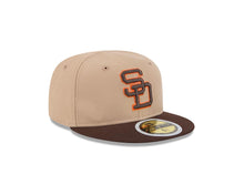 Load image into Gallery viewer, (Youth) San Diego Padres New Era MLB 59FIFTY 5950 Kid Fitted Cap Hat Khaki Crown Brown Visor Brown/Orange Cooperstown Logo
