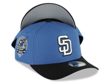 Load image into Gallery viewer, San Diego Padres New Era MLB 9FORTY 940 Adjustable A-Frame Cap Hat Blue Crown Black Visor White/Black Logo 40th Anniversary Side Patch