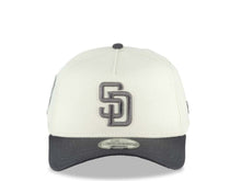 Load image into Gallery viewer, San Diego Padres New Era MLB 9FORTY 940 Adjustable A-Frame Cap Hat Cream Crown Dark Gray Visor Gray Logo 25th Anniversary Side Patch