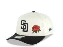 Load image into Gallery viewer, San Diego Padres New Era MLB 9FORTY 940 Adjustable A-Frame Cap Hat Cream Crown Black Visor Black Logo With Red Rose 40th Anniversary Side Patch Gray UV