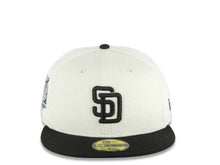 Load image into Gallery viewer, (Corduroy Crown) San Diego Padres New Era MLB 59FIFTY 5950 Fitted Cap Hat Cream Crown Black Visor Black Logo 40th Anniversary Side Patch Gray UV