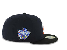 Load image into Gallery viewer, San Diego Padres New Era MLB 59FIFTY 5950 Fitted Cap Hat Navy Blue Crown Black Visor White/Orange Logo 1998 World Series Side Patch Gray UV