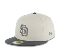 Load image into Gallery viewer, San Diego Padres New Era MLB 59FIFTY 5950 Fitted Cap Hat Stone Crown Gray Visor Gray Logo 40th Anniversary Side Patch Gray UV