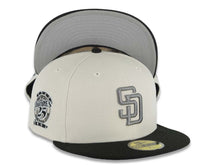 Load image into Gallery viewer, San Diego Padres New Era MLB 59FIFTY 5950 Fitted Cap Hat Stone Crown Black Visor Dark Gray Logo 25th Anniversary Side Patch Gray UV