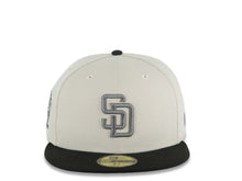 Load image into Gallery viewer, San Diego Padres New Era MLB 59FIFTY 5950 Fitted Cap Hat Stone Crown Black Visor Dark Gray Logo 25th Anniversary Side Patch Gray UV