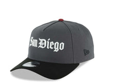 Load image into Gallery viewer, San Diego Padres New Era MLB 59FIFTY 5950 Fitted Cap Hat Dark Gray Crown Black Visor White Script/Text Logo 1998 World Series Side Patch Gray UV