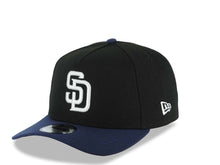 Load image into Gallery viewer, San Diego Padres New Era MLB 9FORTY 940 Adjustable A-Frame Cap Hat Black Crown Navy Blue Visor White Logo Stadium Side Patch Gray UV