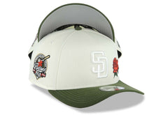 Load image into Gallery viewer, San Diego Padres New Era MLB 9FORTY 940 Adjustable A-Frame Cap Hat Cream Crown Green Visor White Logo With Rose 40th Anniversary Side Patch Gray UV