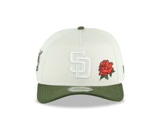 Load image into Gallery viewer, San Diego Padres New Era MLB 9FORTY 940 Adjustable A-Frame Cap Hat Cream Crown Green Visor White Logo With Rose 40th Anniversary Side Patch Gray UV