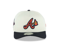 Load image into Gallery viewer, Atlanta Braves New Era MLB 9FORTY 940 Adjustable A-Frame Cap Hat Cream Crown Navy Blue Visor Team Color Axe Logo 1992 World Series Side Patch