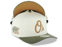 Load image into Gallery viewer, Baltimore Orioles New Era MLB 9FORTY 940 Adjustable A-Frame Cap Hat Cream Crown Olive Green Visor Brown Logo 1983 World Series Side Patch Brown UV