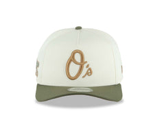 Load image into Gallery viewer, Baltimore Orioles New Era MLB 9FORTY 940 Adjustable A-Frame Cap Hat Cream Crown Olive Green Visor Brown Logo 1983 World Series Side Patch Brown UV