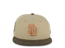 Load image into Gallery viewer, (Corduroy Visor) San Diego Padres New Era MLB 59FIFTY 5950 Fitted Cap Hat Khaki Crown Brown Visor Metallic Bronze Logo 40th Anniversary Side Patch