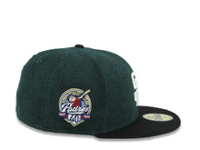 Load image into Gallery viewer, (Corduroy Crown) San Diego Padres New Era MLB 59FIFTY 5950 Fitted Cap Hat Dark Green Crown Black Visor White Logo 40th Anniversary Side Patch
