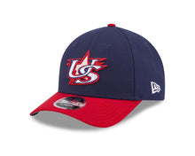 Load image into Gallery viewer, USA New Era 9FORTY 940 Adjustable Cap Hat Navy Blue Crown Red Visor Team Color Logo USA Flag Side Patch