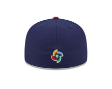 Load image into Gallery viewer, USA New Era WBC World Baseball Classic 59FIFTY 5950 Fitted Cap Hat Navy Blue Crown Red Visor Team Color Logo USA Flag Side Patch