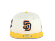 Load image into Gallery viewer, San Diego Padres New Era MLB 59FIFTY 5950 Fitted Cap Hat Cream Crown Yellow Visor Navy Blue/Yellow/Orange Logo 40th Anniversary Side Patch Red UV