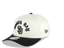 Load image into Gallery viewer, San Diego Padres New Era MLB 9FORTY 940 Adjustable A-Frame Cap Hat Cream Crown Black Visor Black Script/Text Logo South Bay Pier Side Patch Gray UV