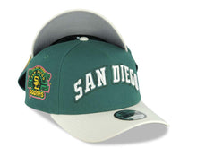 Load image into Gallery viewer, San Diego Padres New Era MLB 9FORTY 940 Adjustable A-Frame Cap Hat Green Crown Cream Visor White/Green Text Logo Stadium Side Patch Gray UV