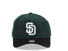 Load image into Gallery viewer, (Corduroy Crown) San Diego Padres New Era MLB 9FORTY 940 Adjustable A-Frame Cap Hat Dark Green Crown Black Visor White Logo Petcopark Stadium Side Patch