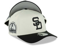 Load image into Gallery viewer, San Diego Padres New Era MLB 9FORTY 940 Adjustable A-Frame Cap Hat Cream Crown Black Visor Black Logo 10 Years Petco Park Side Patch