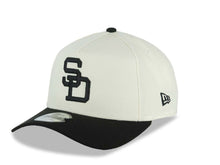 Load image into Gallery viewer, San Diego Padres New Era MLB 9FORTY 940 Adjustable A-Frame Cap Hat Cream Crown Black Visor Black Logo 10 Years Petco Park Side Patch