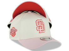 Load image into Gallery viewer, San Diego Padres New Era MLB 9FORTY 940 Adjustable A-Frame Cap Hat Cream Crown Pink Visor Pink /Red Logo 1998 World Series Side Patch