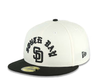 Load image into Gallery viewer, San Diego Padres New Era MLB 59FIFTY 5950 Fitted Cap Hat Cream Crown Black Visor Black Logo South Bay Pier Side Patch