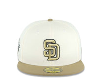 Load image into Gallery viewer, San Diego Padres New Era MLB 59FIFTY 5950 Fitted Cap Hat Cream Crown Khaki Visor Metallic Gold/Black Logo 1998 World Series Side Patch
