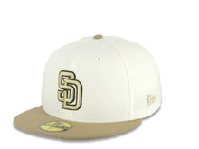 Load image into Gallery viewer, San Diego Padres New Era MLB 59FIFTY 5950 Fitted Cap Hat Cream Crown Khaki Visor Metallic Gold/Black Logo 1998 World Series Side Patch