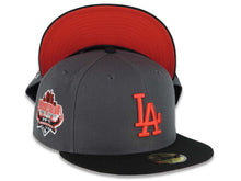 Load image into Gallery viewer, Los Angeles Dodgers New Era MLB 59FIFTY 5950 Fitted Cap Hat Dark Gray Crown Black Visor Red Logo 40th Anniversary Stadium Side Patch