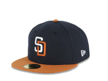 Load image into Gallery viewer, San Diego Padres New Era MLB 59FIFTY 5950 Fitted Cap Hat Navy Blue Crown Orange Visor White/Orange Logo 10 Years Petcopark Side Patch